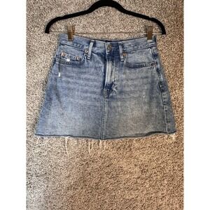 Gap Denim Mini Skirt Sz 0 Blue High Rise Distressed Frayed Hem Casual Streetwear